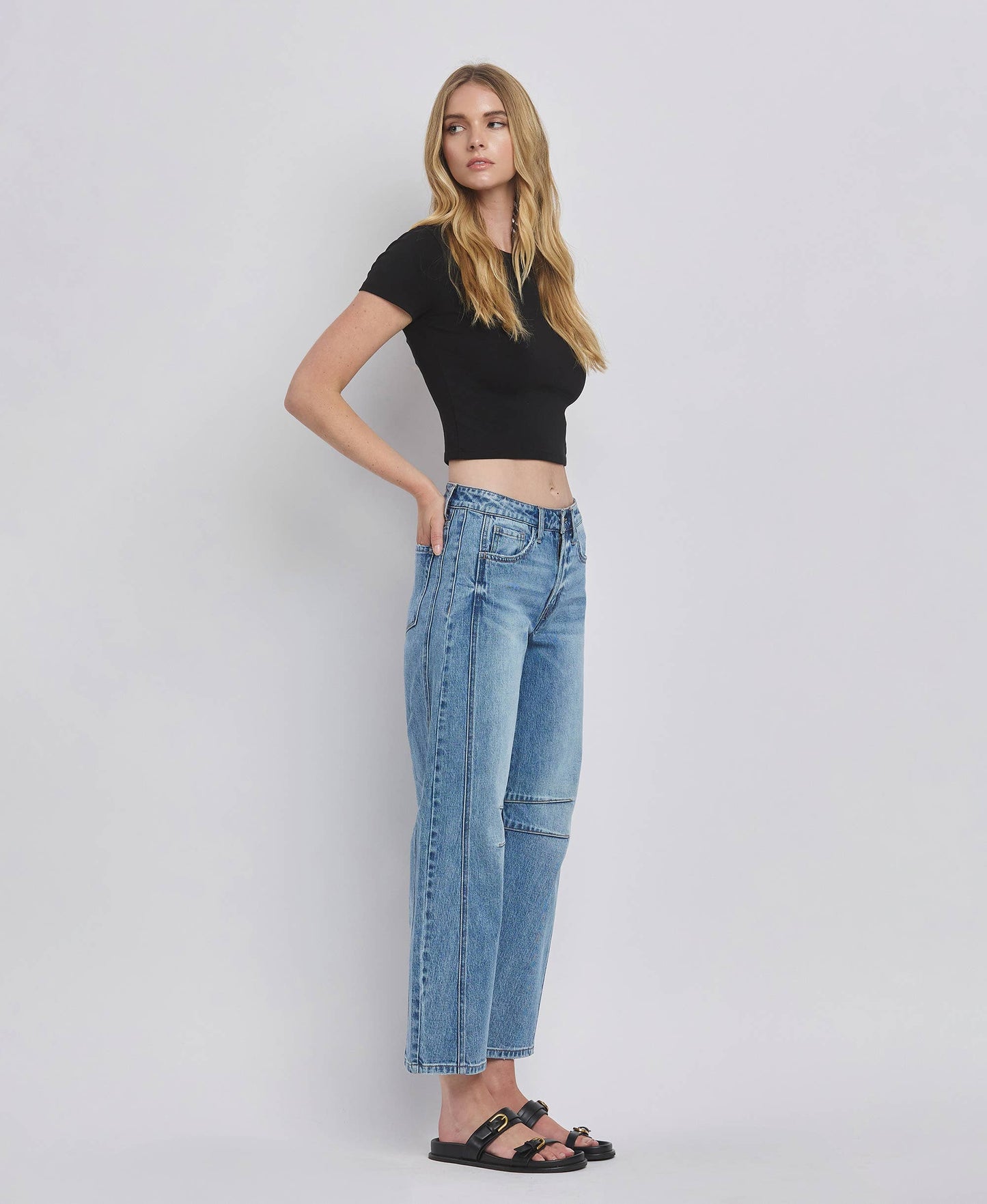 HIGH RISE BARREL LEG JEANS T6514: TINGLE / 26