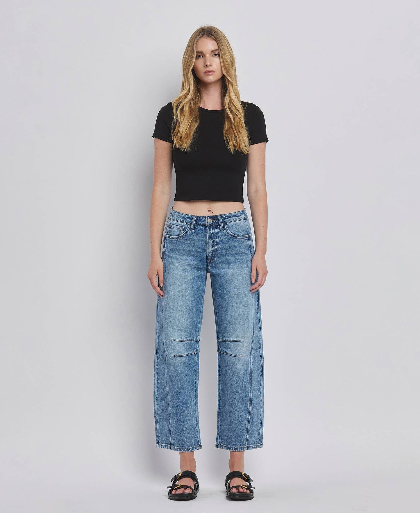 HIGH RISE BARREL LEG JEANS T6514: TINGLE / 26