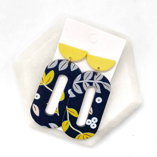 Navy Yellow Floral Earring