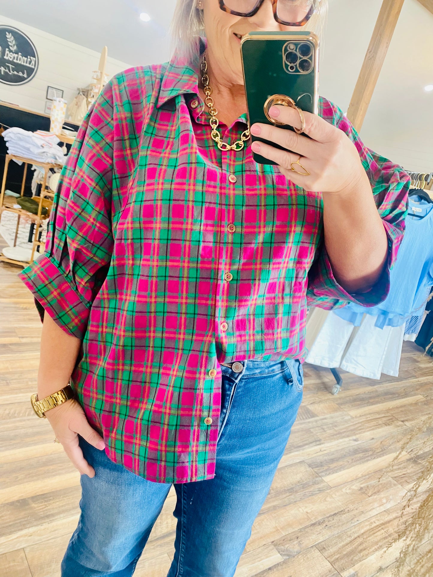 Oversized Plaid Button Down