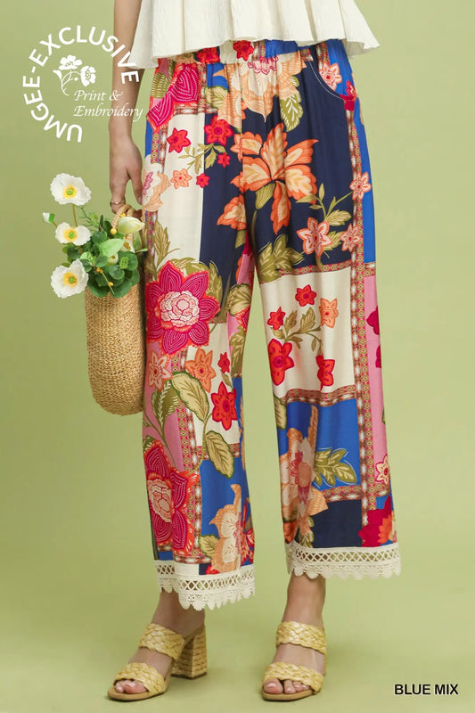 Abstract Patchwork Print Pants