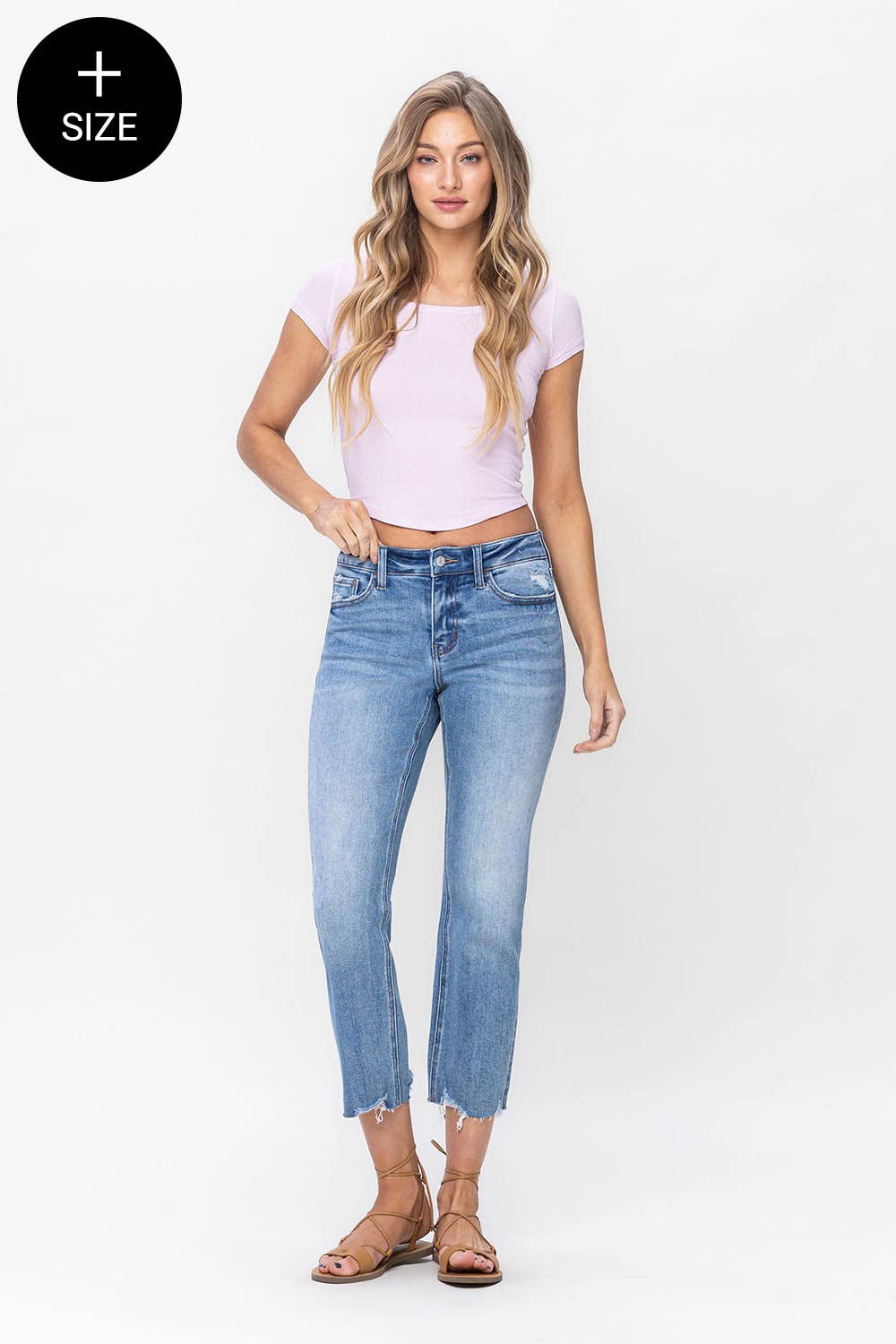 PLUS SIZE MID RISE CROP STRAIGHT JEANS LV1179-P: TRANSPARENT / 18