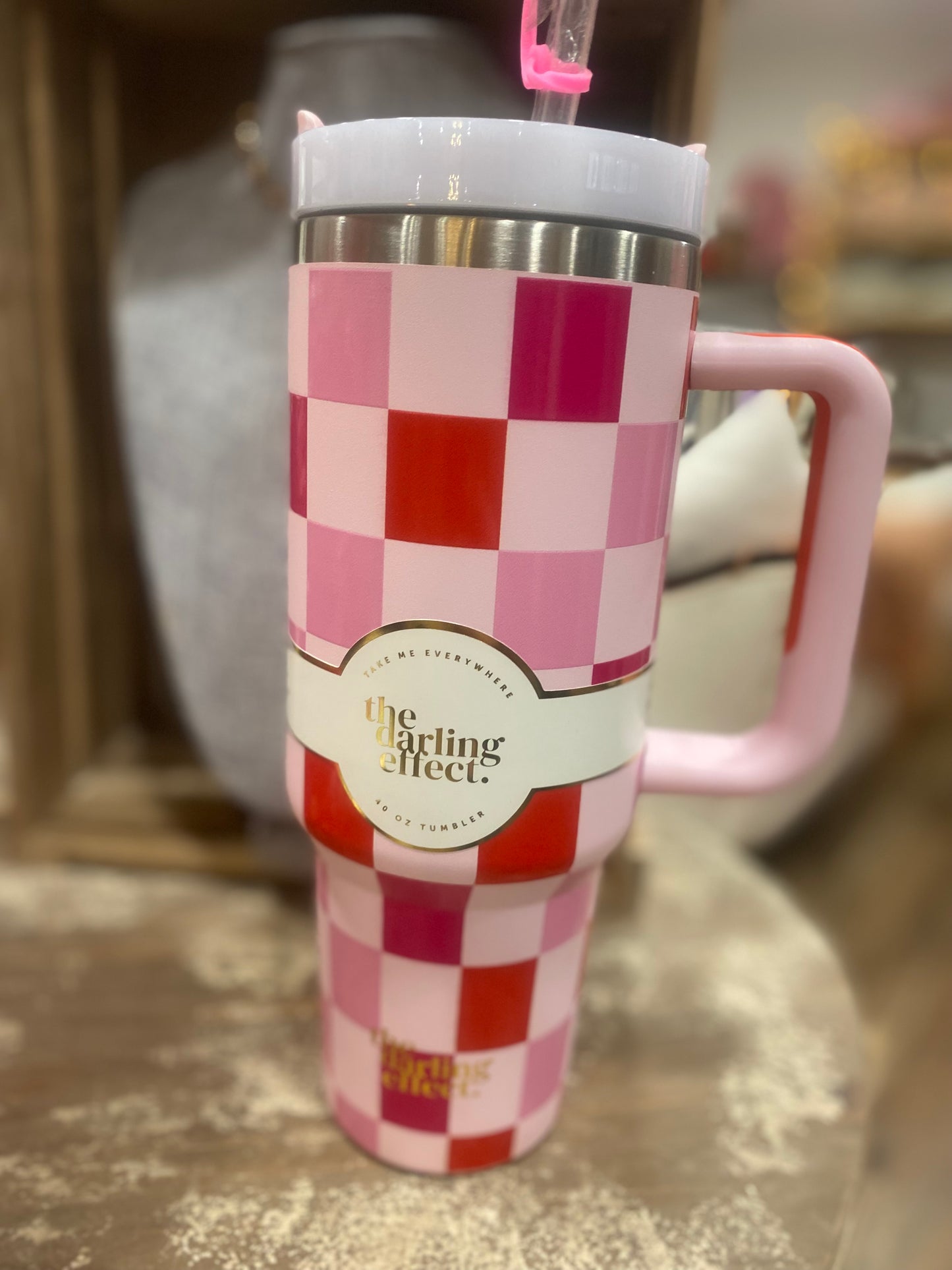 Pink Dream Checkered Tumbler