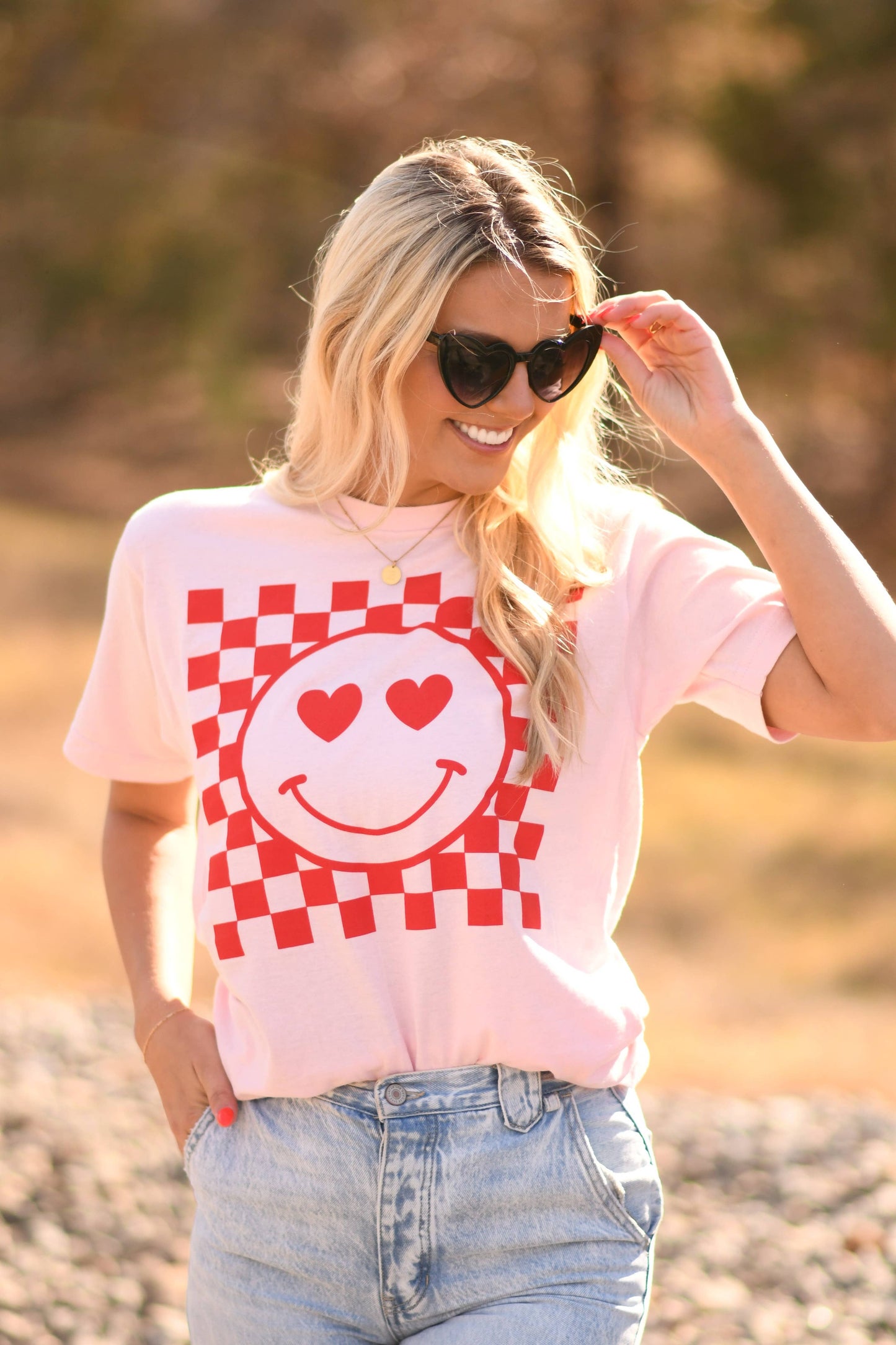 Heart Eyes Smiley Check Tee