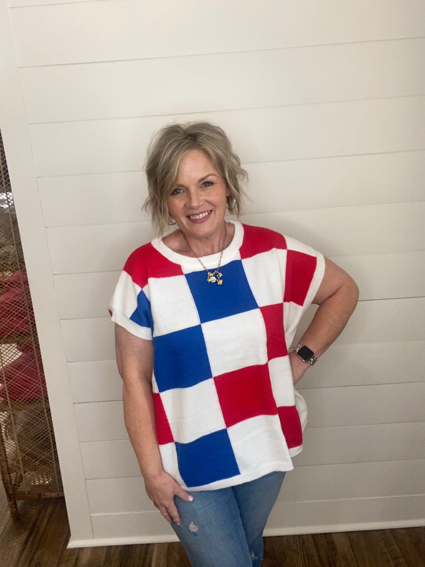 Patriot Pride Checkered Sweater