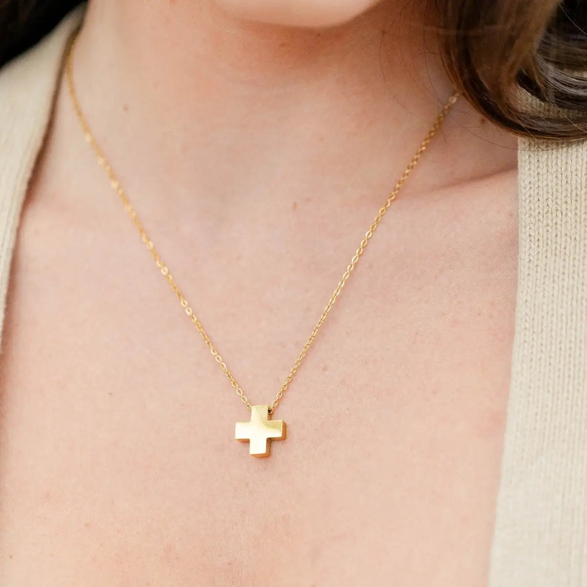 Balanced Cross Pendant Necklace| Water-Resistant- Gold