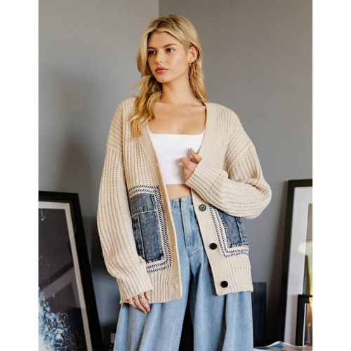 Denim Pocket Knit Cardigan