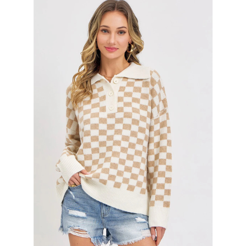 Cream Check Sweater