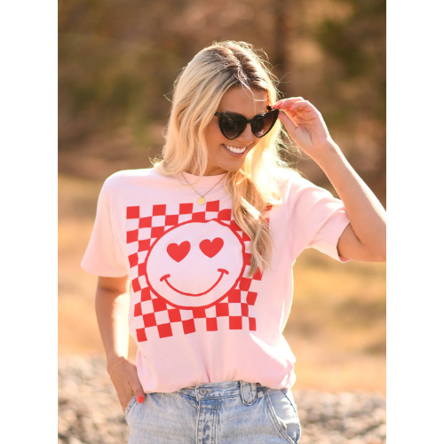 Heart Eyes Smiley Check Tee