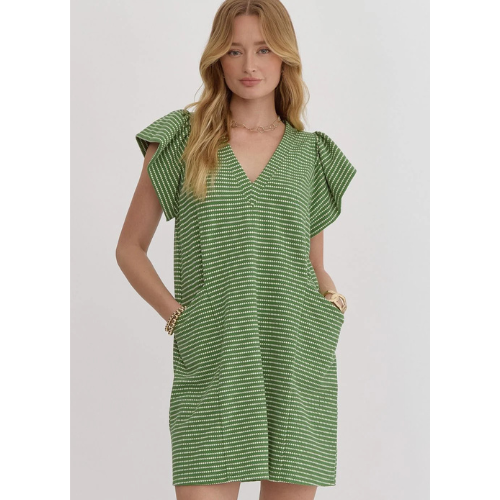 Textured Ruffle Sleeve Mini Dress