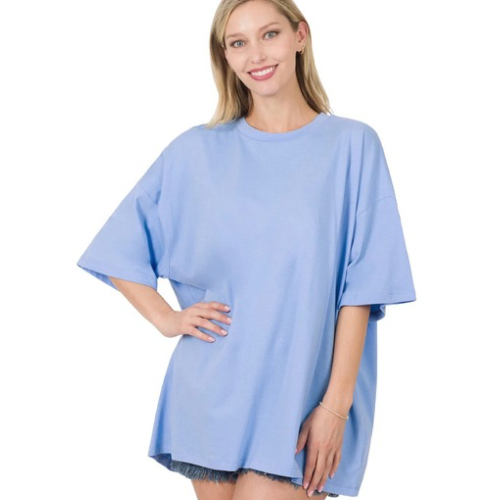 Spring Blue Oversized Cotton Boyfriend Tee