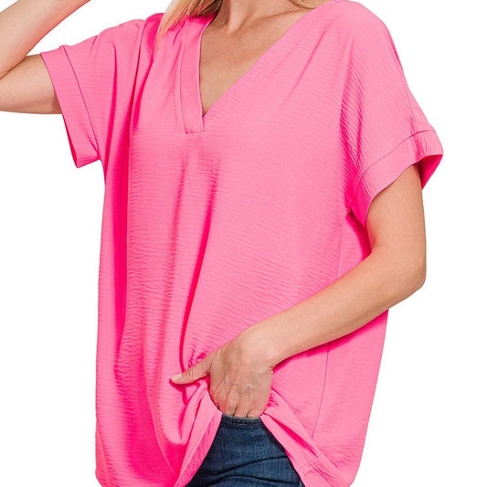 Drift V-Neck- Fuchsia