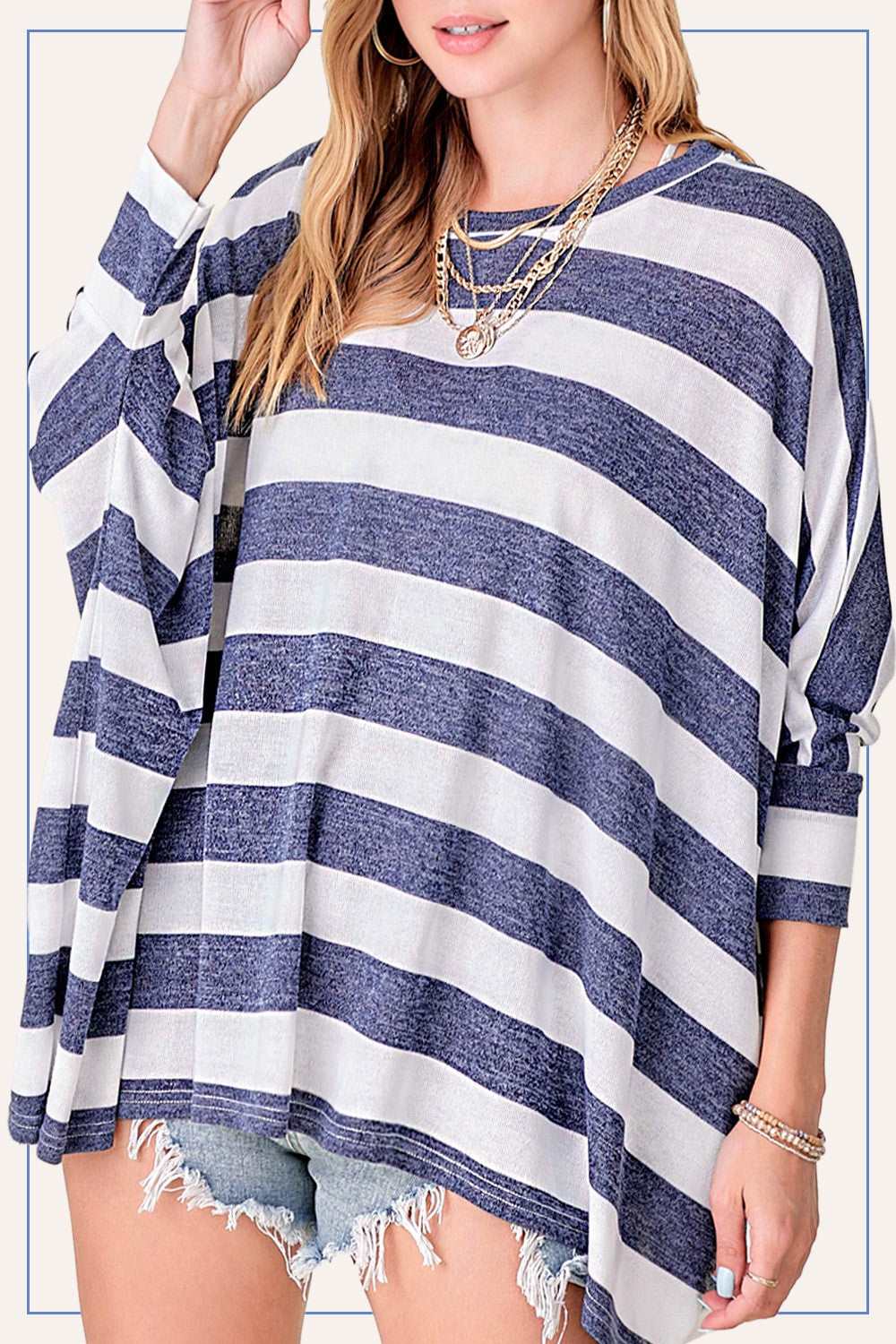 Breezy Batwing Blouse- Navy