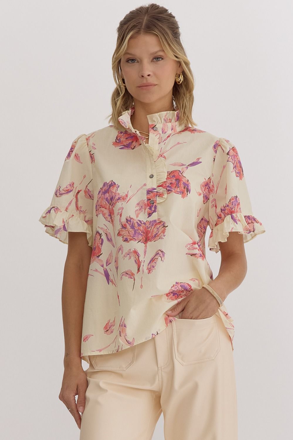 Button Blossom Blouse- Cream