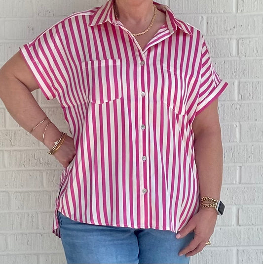 Rosewater Striped Satin Blouse