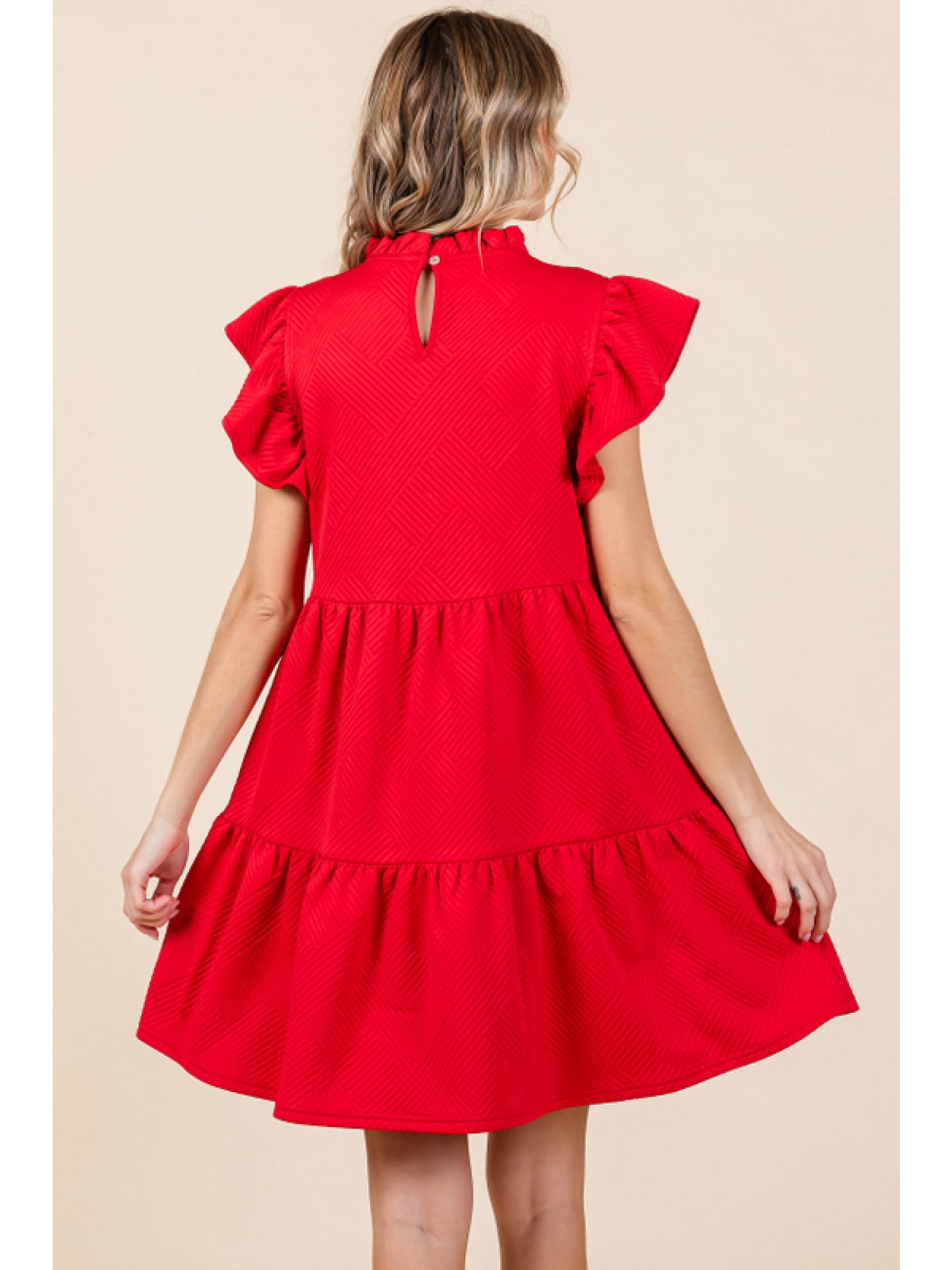 Cherry Red Button Back Flutter Dress