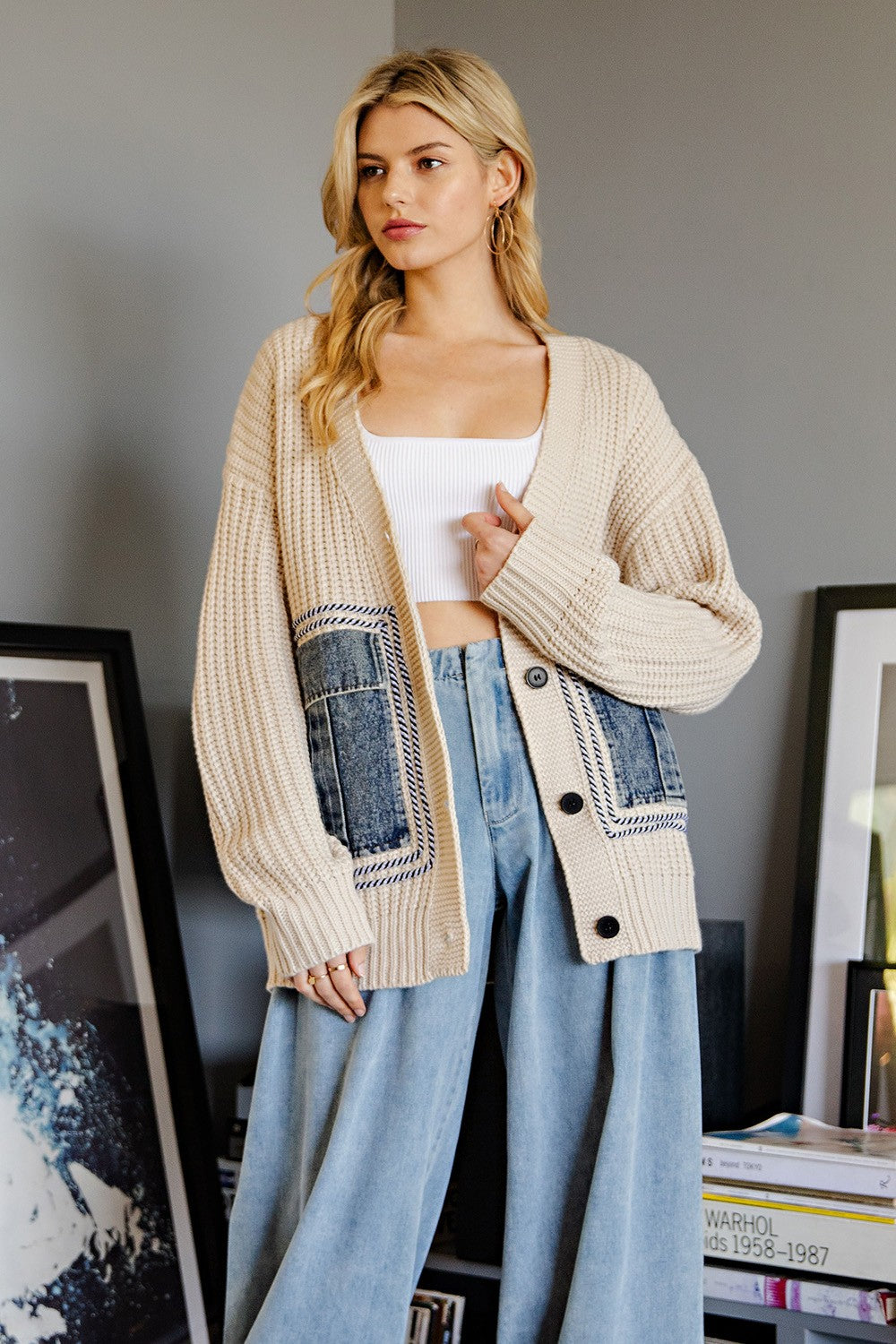 Denim Pocket Knit Cardigan