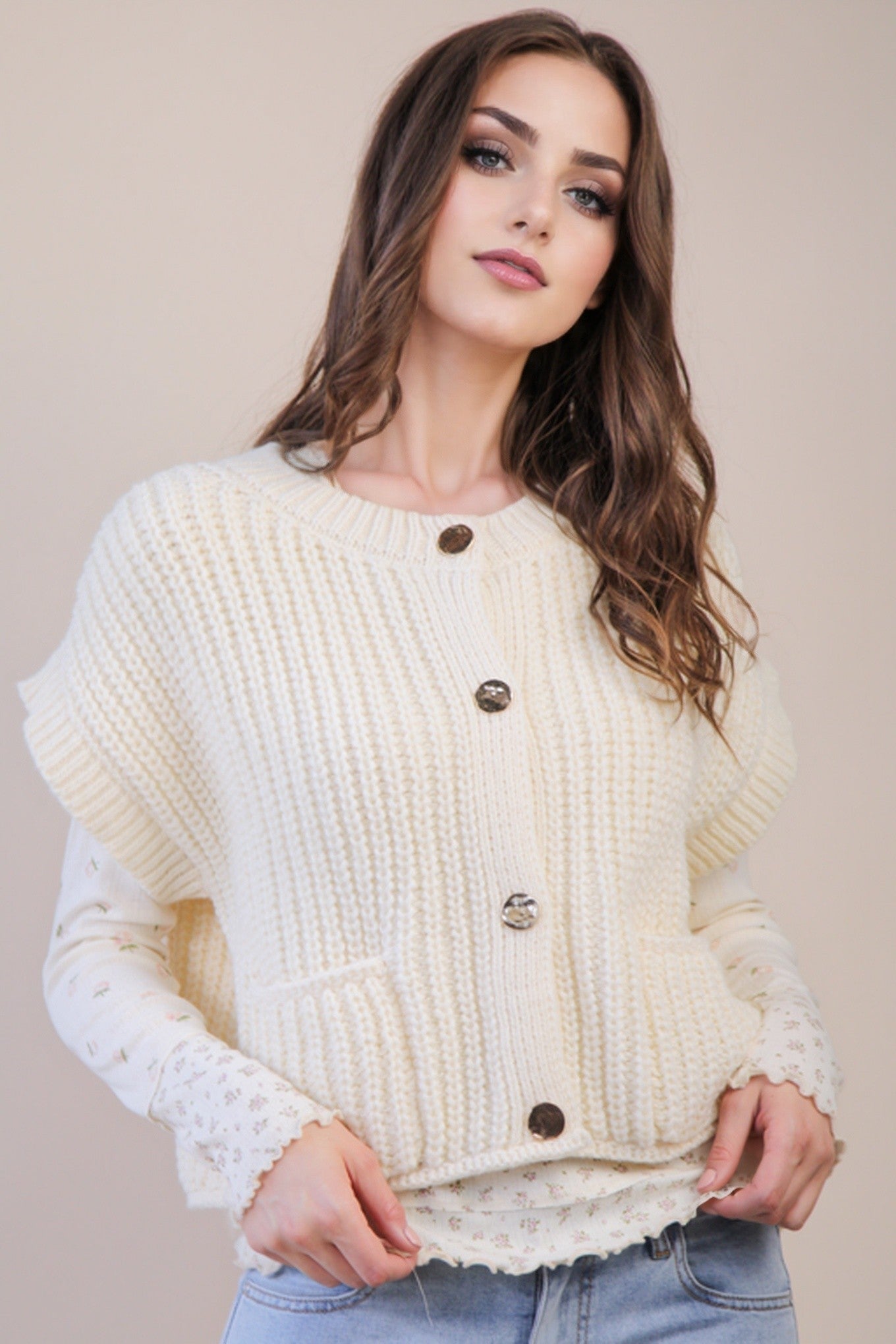 Easy Pocket Sweater- Cream