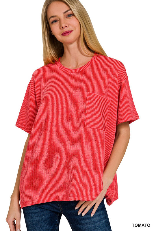 Easy Wave Pocket Tee- Tomato Red