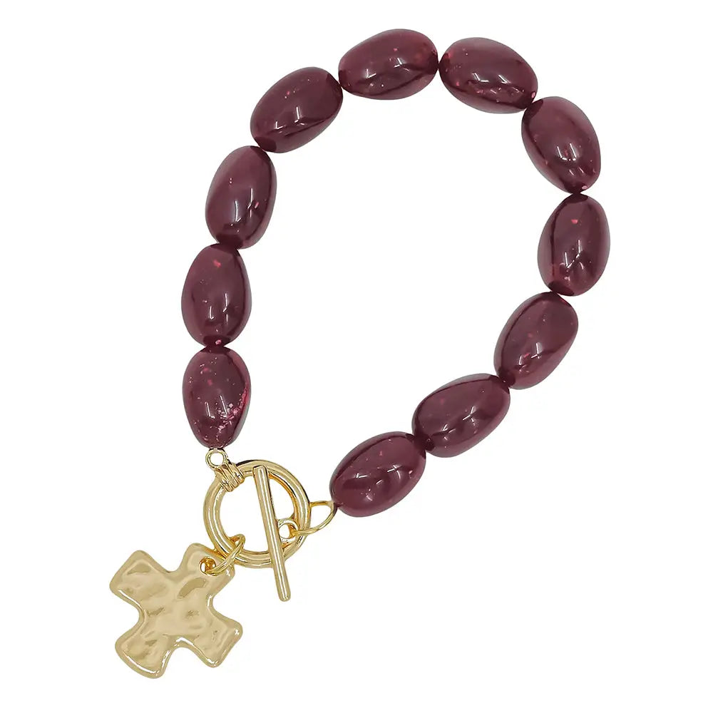 Faithful Cross Stretch Bracelet – Maroon