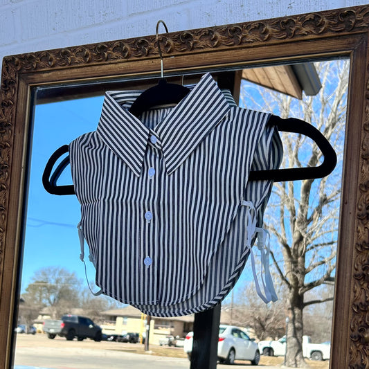 Grey Pinstripe Faux Collar