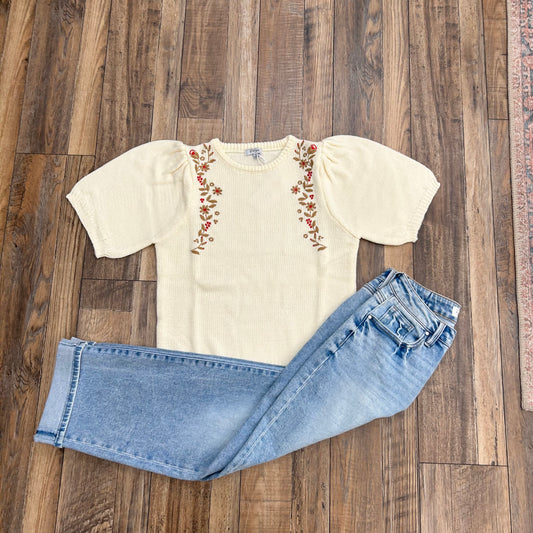 Cream Vine Knit Top