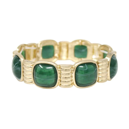 Green Stone Gold Stretch Bracelet