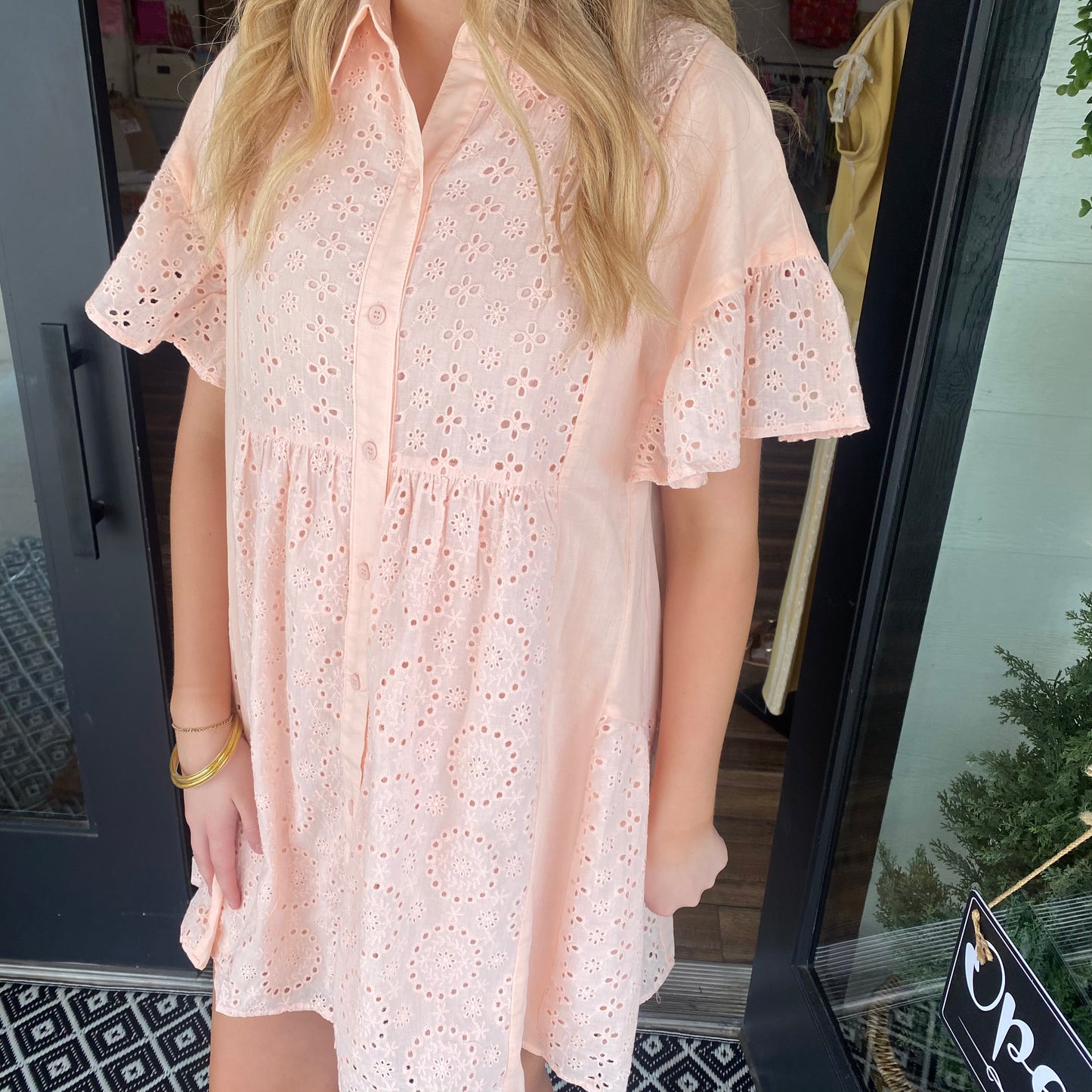 Sweet Eyelet Dress- Blush