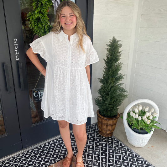 Sweet Eyelet Dress- Ivory