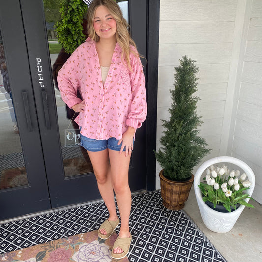 Pink Meadow Button Down
