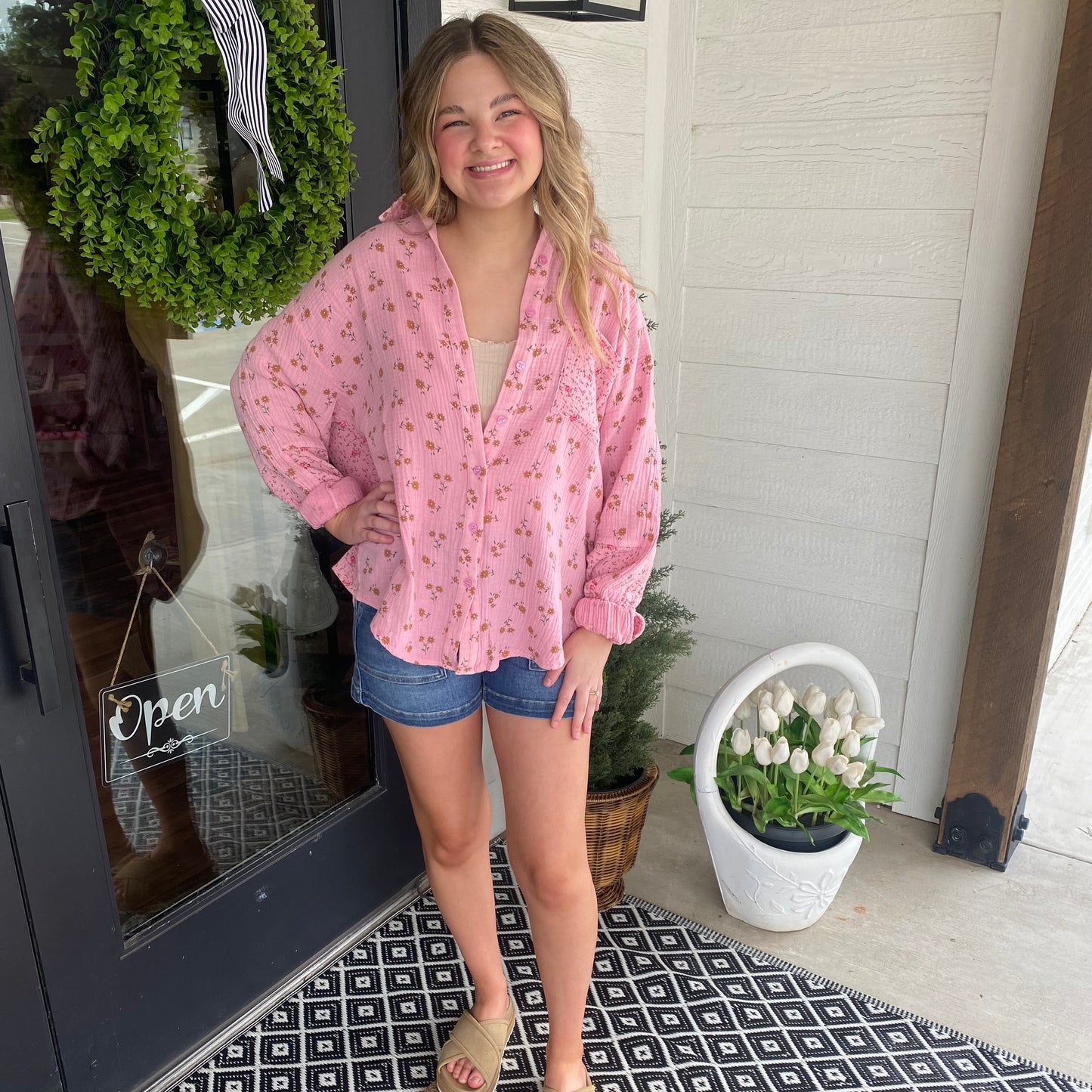 Pink Meadow Button Down