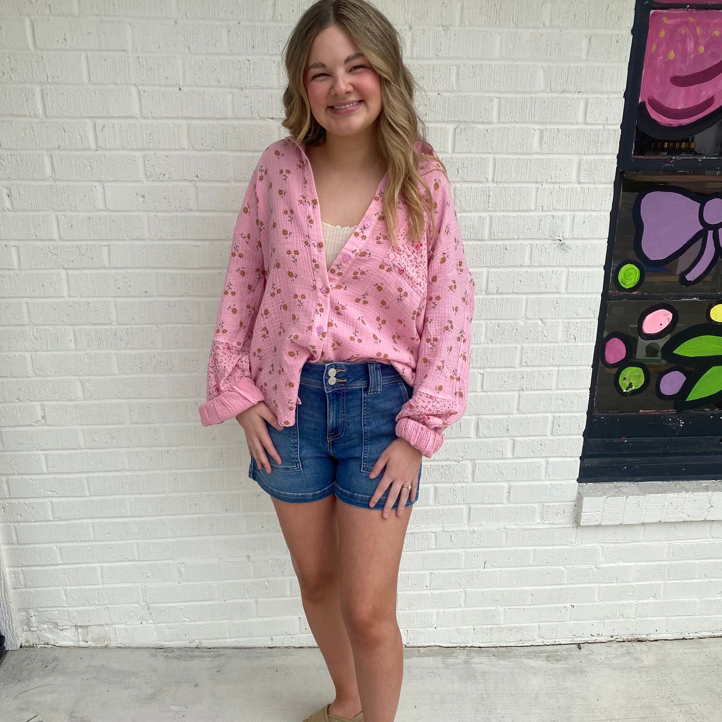 Pink Meadow Button Down