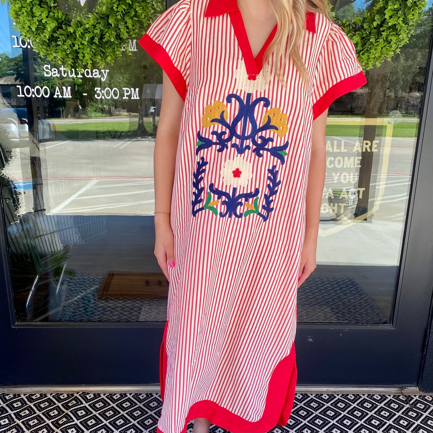 Embroidered Stripe Dress