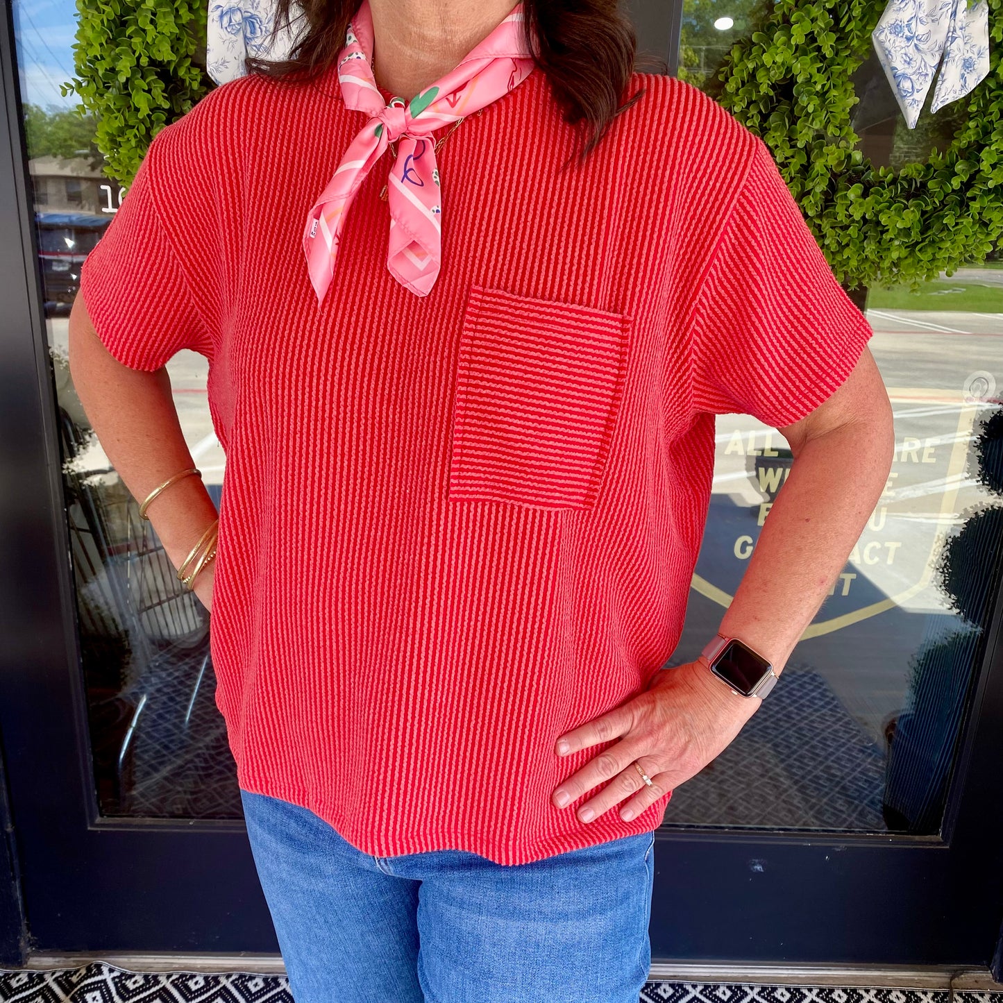 Breezy Ribbed Tee (Ruby)