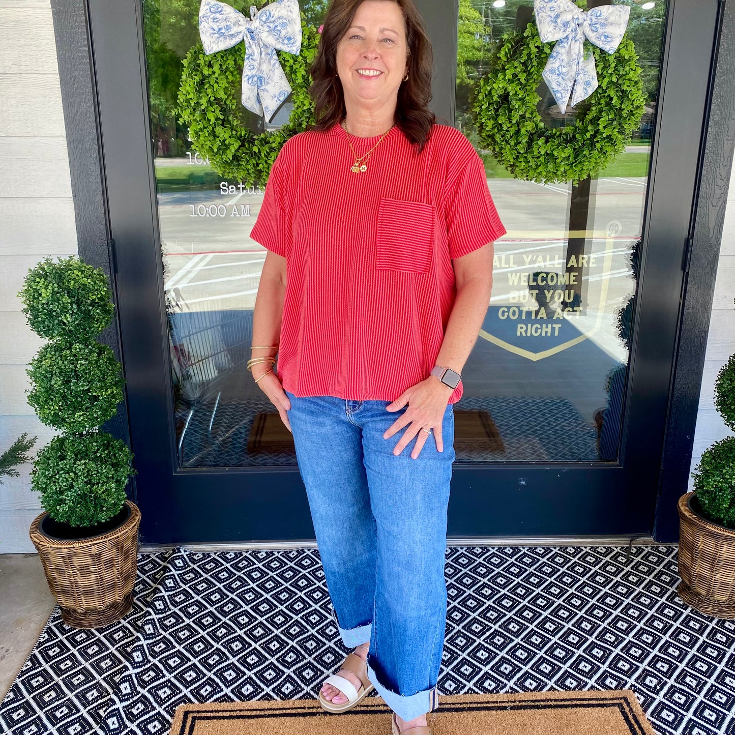 Breezy Ribbed Tee (Ruby)