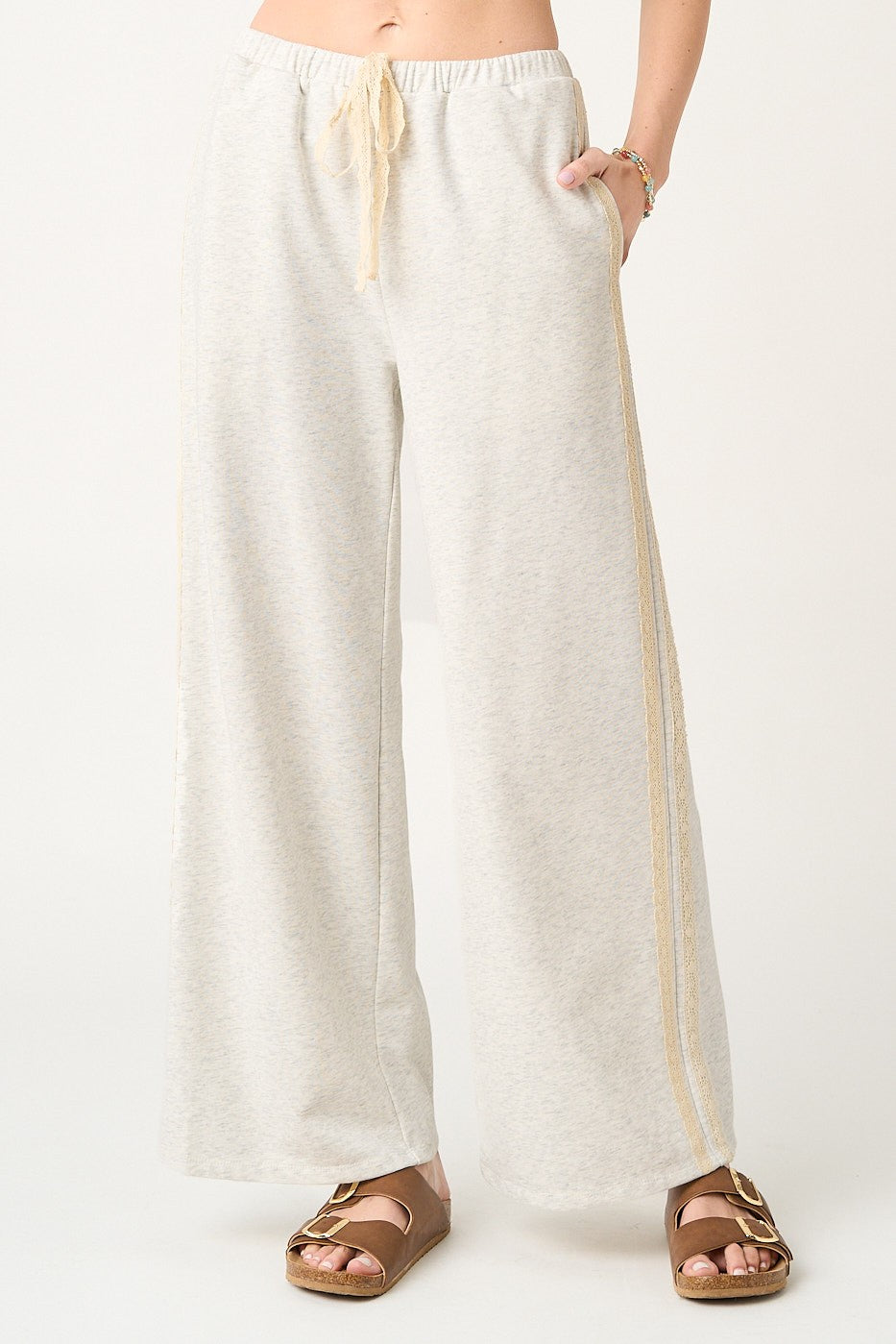 Lace & Leisure Pants-Cloud Melange