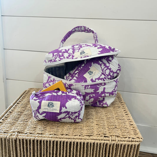 Lilac Blossoms | Quilted Cosmetic Bags-Set of 3
