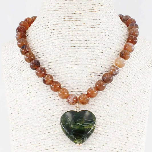 Natural Beauty Heart Necklace| Green