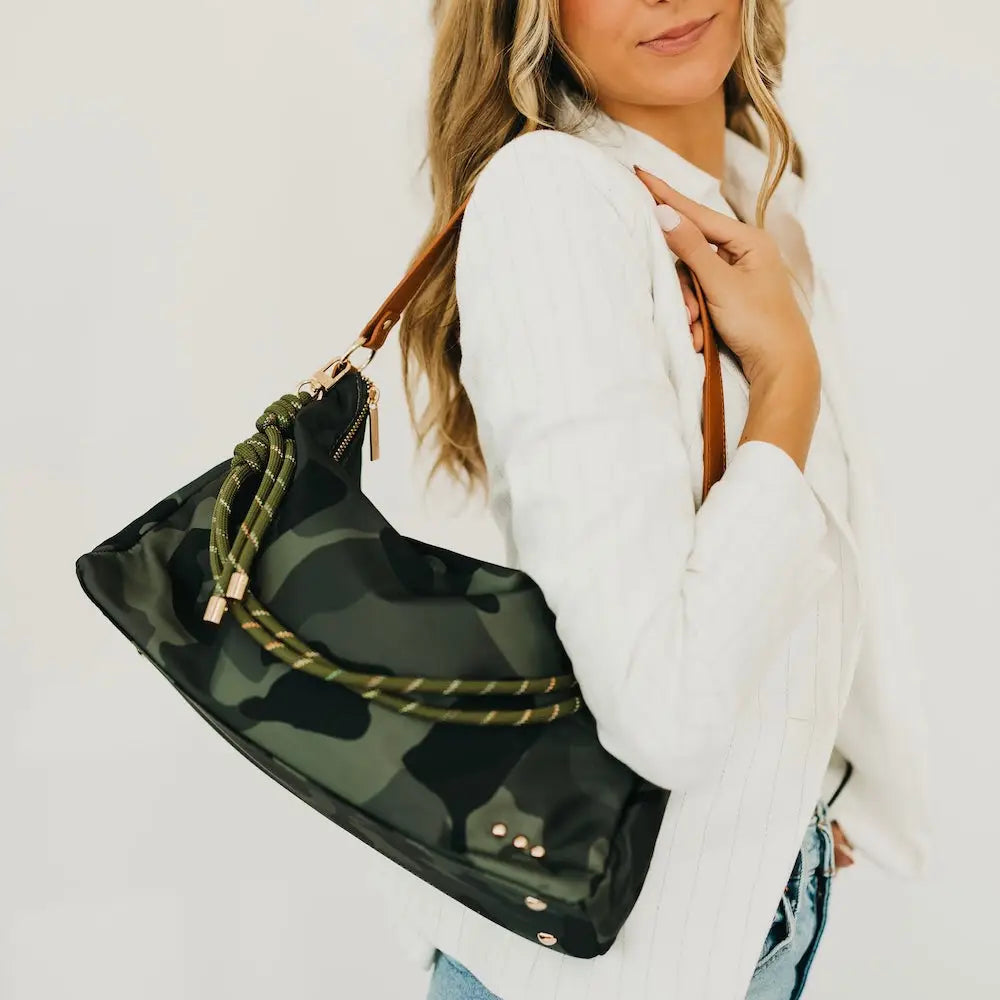 Nikki Nylon Slouchy Shoulder Bag | Camo