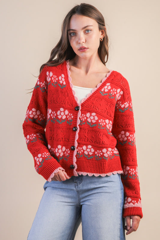 Petal Trim Knit Cardigan