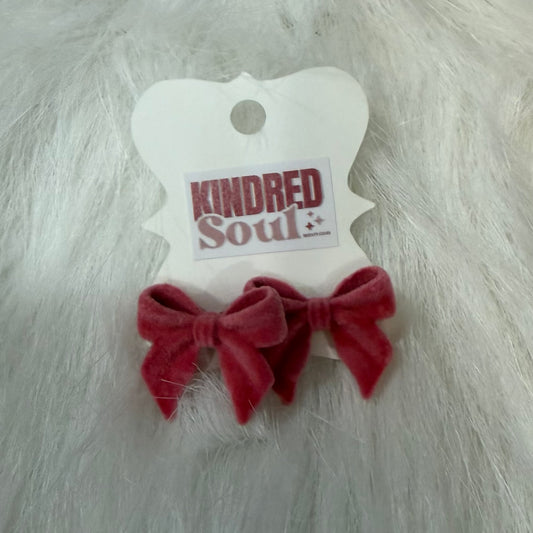 Pink Felt Bow Earrings