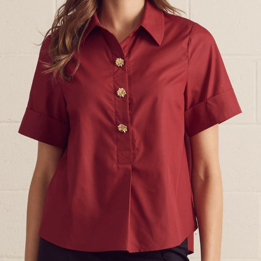Pretty & Polished Blouse- Crimson