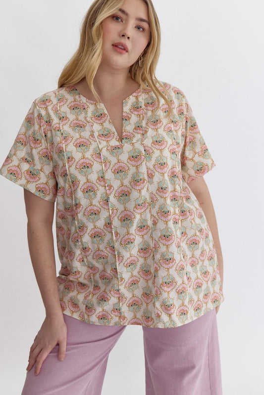 Printed Charm V-Neck