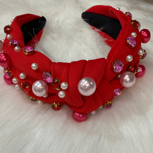 Red Embellished Knotted Headband