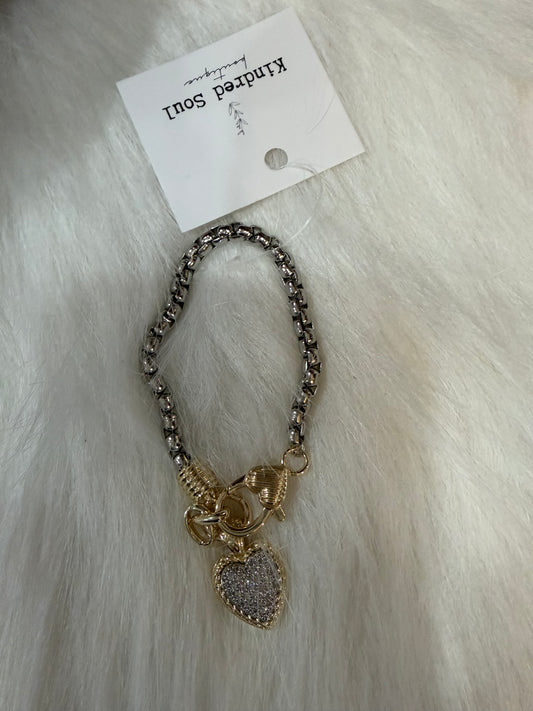 Silver Cube Link Bracelet with Gold Charm