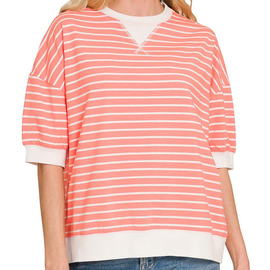Simply Striped Pullover| Coral