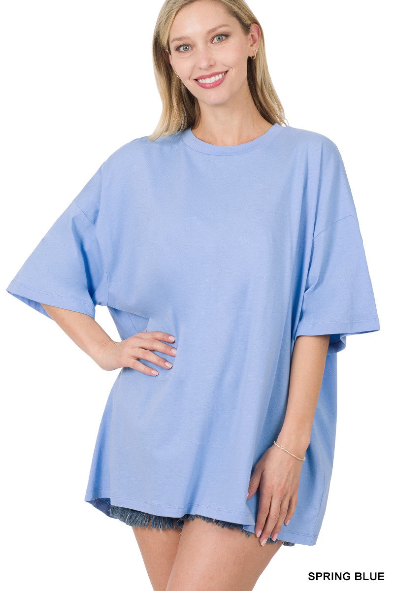 Spring Blue Oversized Cotton Boyfriend Tee