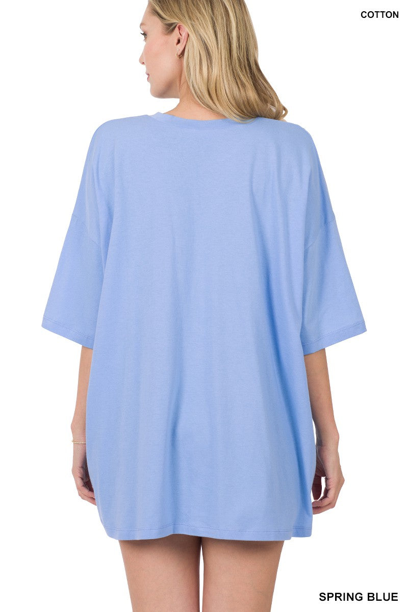 Spring Blue Oversized Cotton Boyfriend Tee