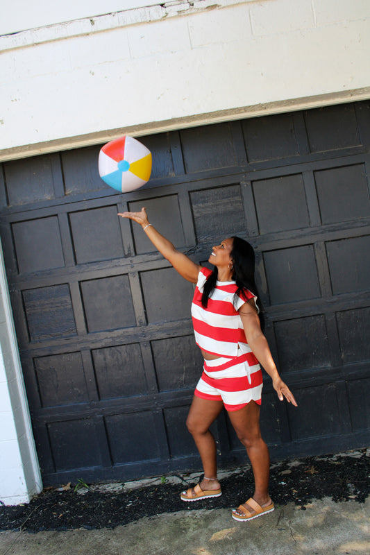 Stripe Charm Top- Red