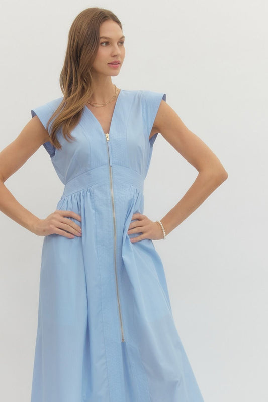The Everly Midi Dress- LT Blue